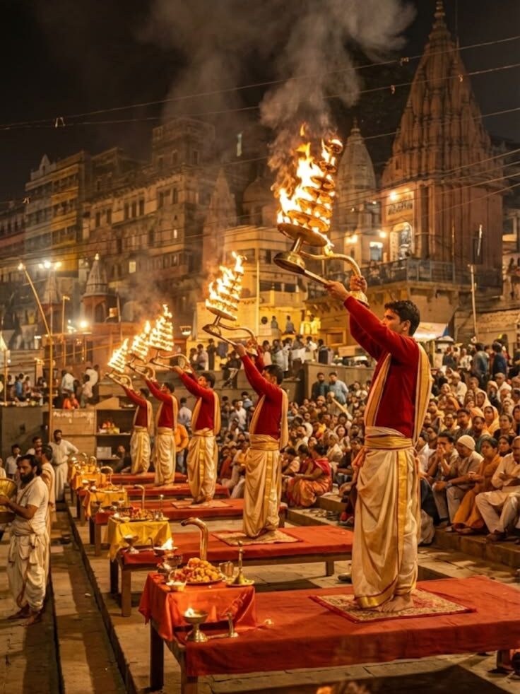 Evening rituals along the Ganges in Rishikesh, India